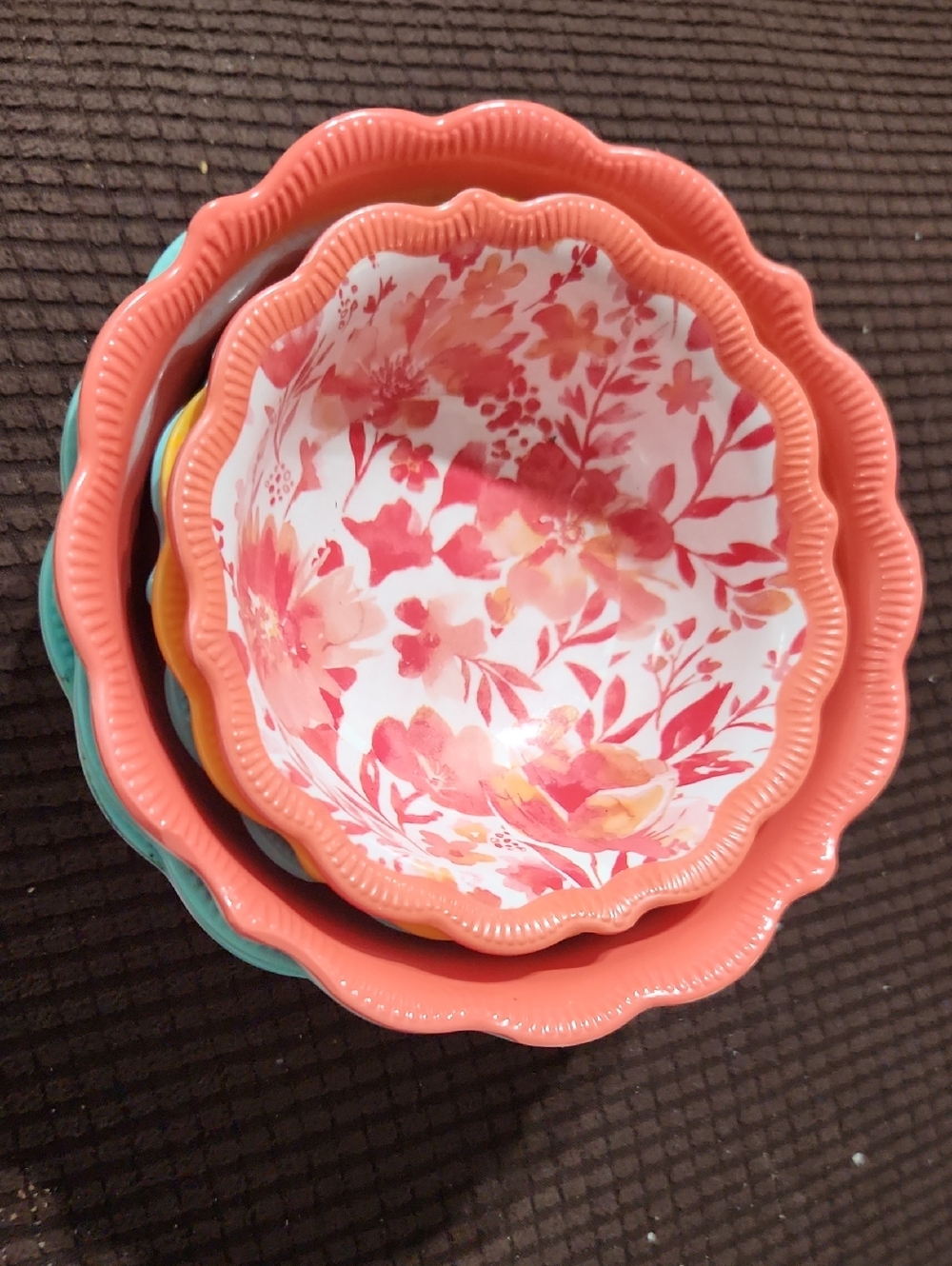 6-Pioneer Woman Floral Scalloped Mellamine Serving Bowls- 2 Sizes